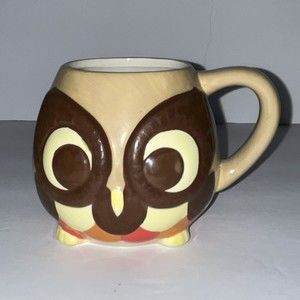 Mesa Home Owl Coffee Mug Hand Painted Orange‎ Brown
